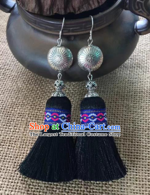 Chinese Traditional Ethnic Tassel Silver Ear Accessories Miao Nationality Earrings for Women