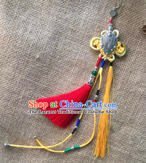 Chinese Traditional Ethnic Ear Accessories Nationality Red Tassel Silver Earrings for Women