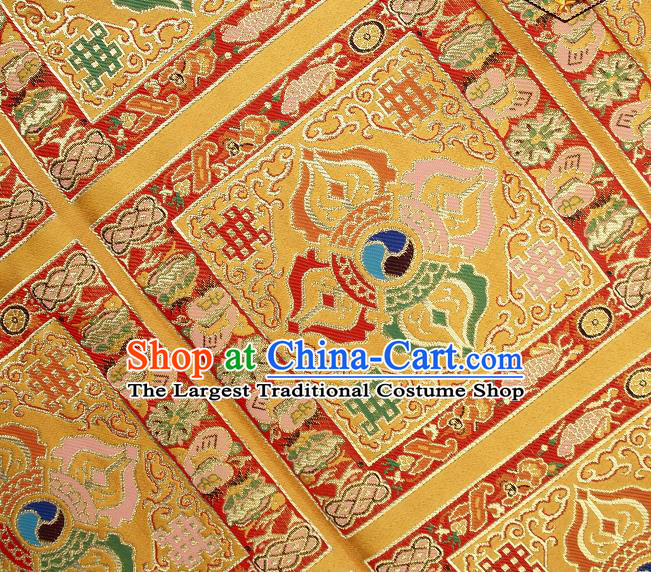 Asian Chinese Traditional Pattern Golden Brocade Buddhism Tibetan Robe Satin Fabric Chinese Silk Material