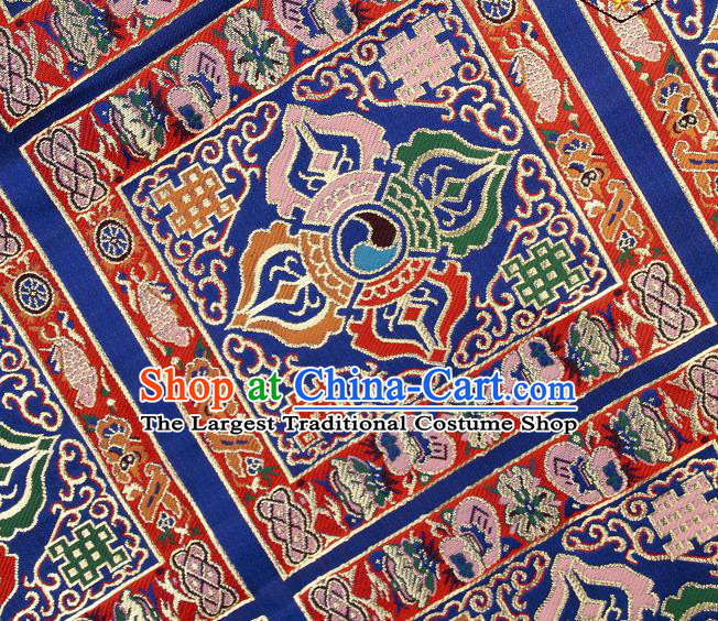 Asian Chinese Traditional Pattern Royalblue Brocade Buddhism Tibetan Robe Satin Fabric Chinese Silk Material