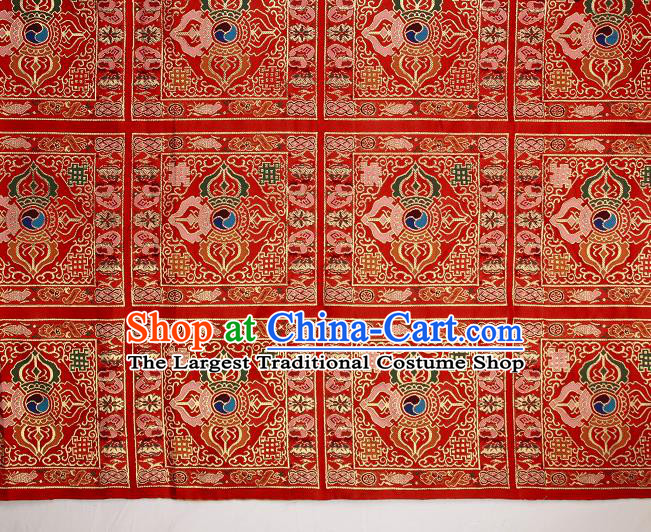 Asian Chinese Traditional Pattern Red Brocade Buddhism Tibetan Robe Satin Fabric Chinese Silk Material