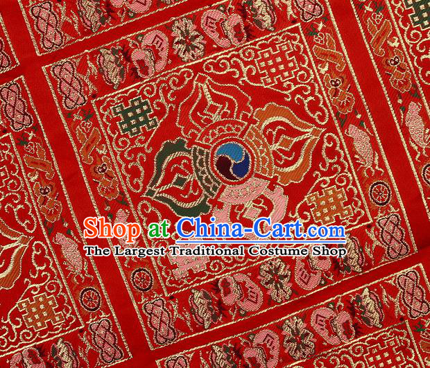 Asian Chinese Traditional Pattern Red Brocade Buddhism Tibetan Robe Satin Fabric Chinese Silk Material
