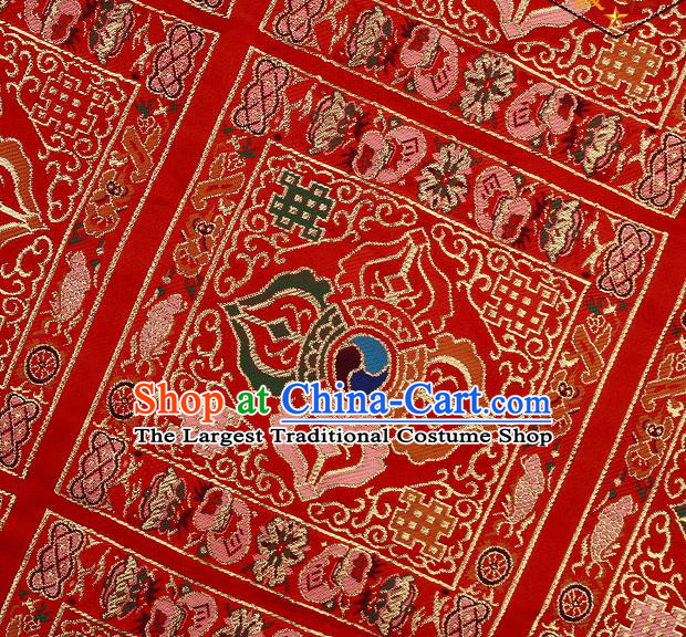Asian Chinese Traditional Pattern Red Brocade Buddhism Tibetan Robe Satin Fabric Chinese Silk Material