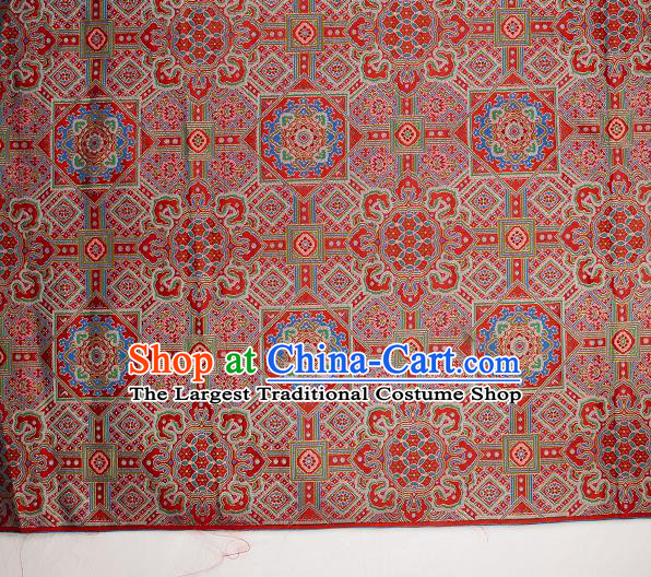 Asian Chinese Traditional Buddhism Pattern Red Brocade Tibetan Robe Satin Fabric Chinese Silk Material