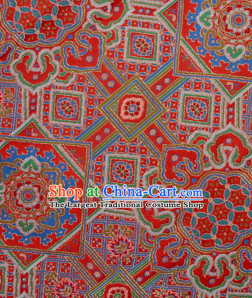 Asian Chinese Traditional Buddhism Pattern Red Brocade Tibetan Robe Satin Fabric Chinese Silk Material