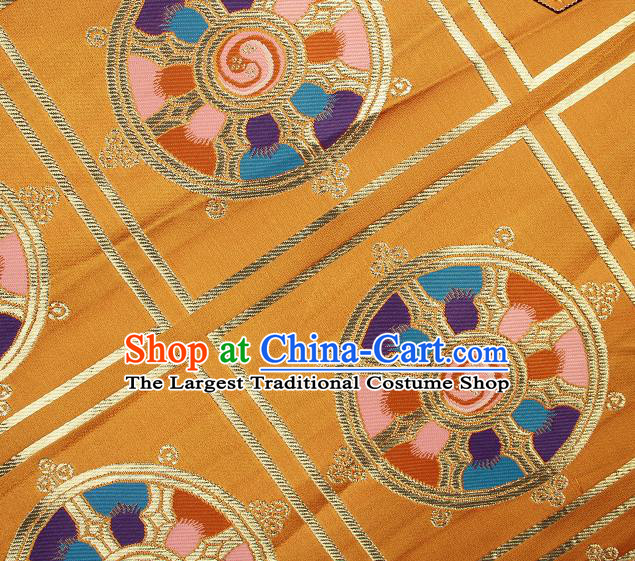 Asian Chinese Traditional Buddhism Wheel Pattern Golden Brocade Tibetan Robe Satin Fabric Silk Material