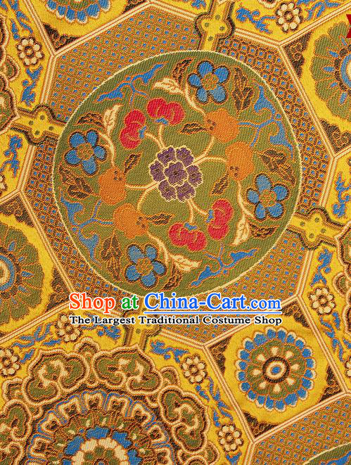 Asian Chinese Traditional Buddhism Pattern Golden Brocade Tibetan Robe Satin Fabric Silk Material