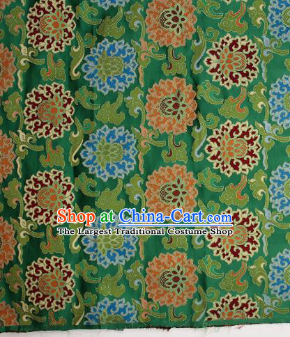 Asian Chinese Traditional Buddhism Lotus Pattern Green Brocade Tibetan Robe Satin Fabric Silk Material