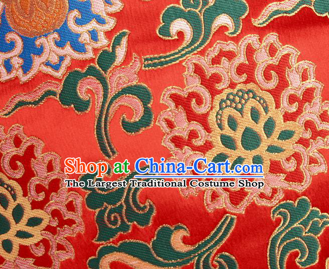 Asian Chinese Traditional Buddhism Lotus Pattern Red Brocade Tibetan Robe Satin Fabric Silk Material