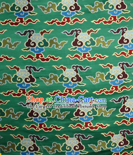 Asian Chinese Traditional Buddhism Auspicious Cloud Pattern Green Brocade Tibetan Robe Satin Fabric Silk Material