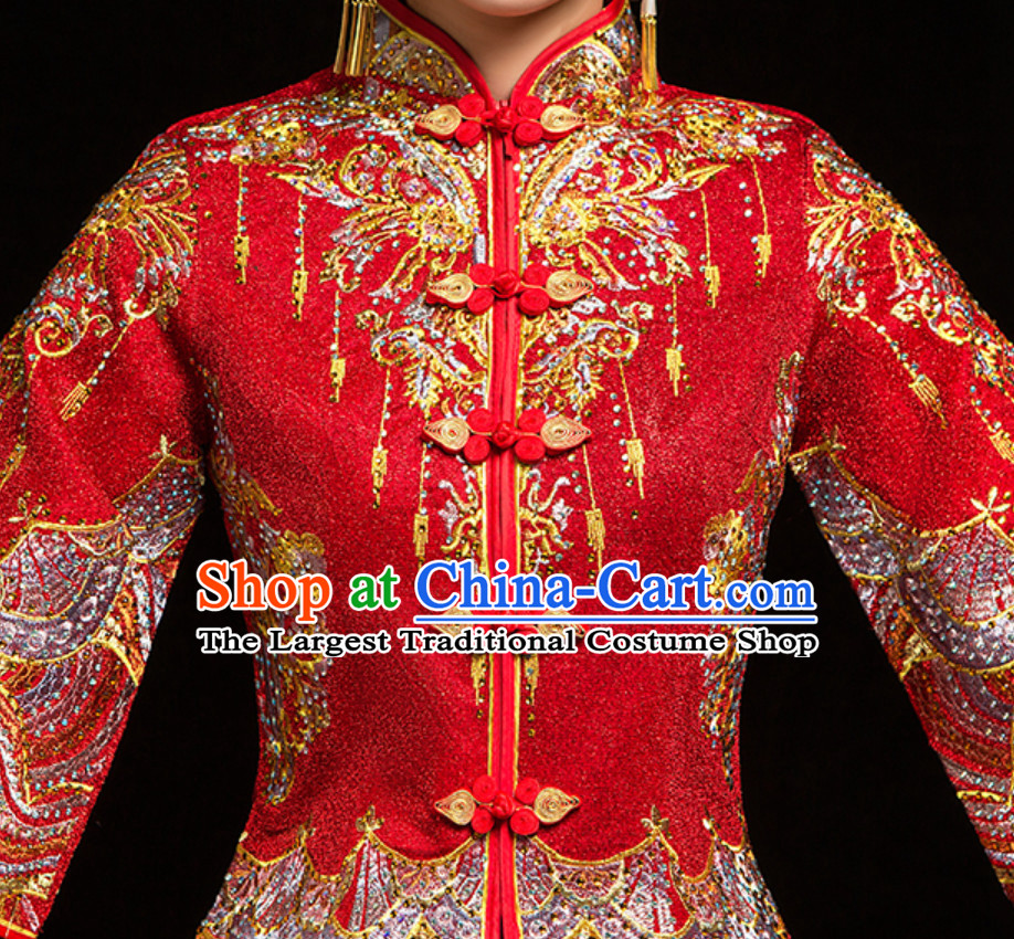 Chinese Classical Embroidered Phoenix Ancient Bride Wedding Dresses for Women