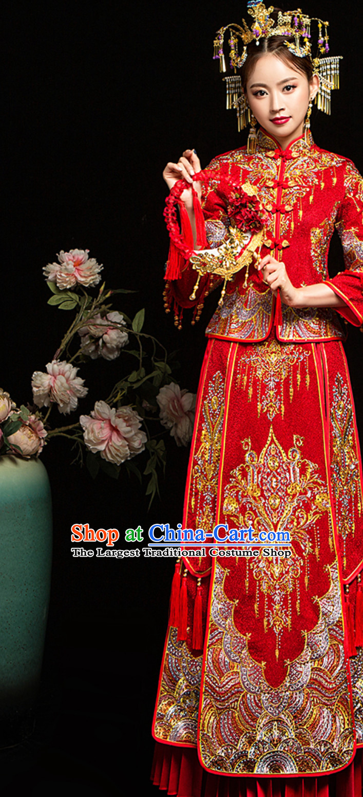 Chinese Classical Embroidered Phoenix Ancient Bride Wedding Dresses for Women