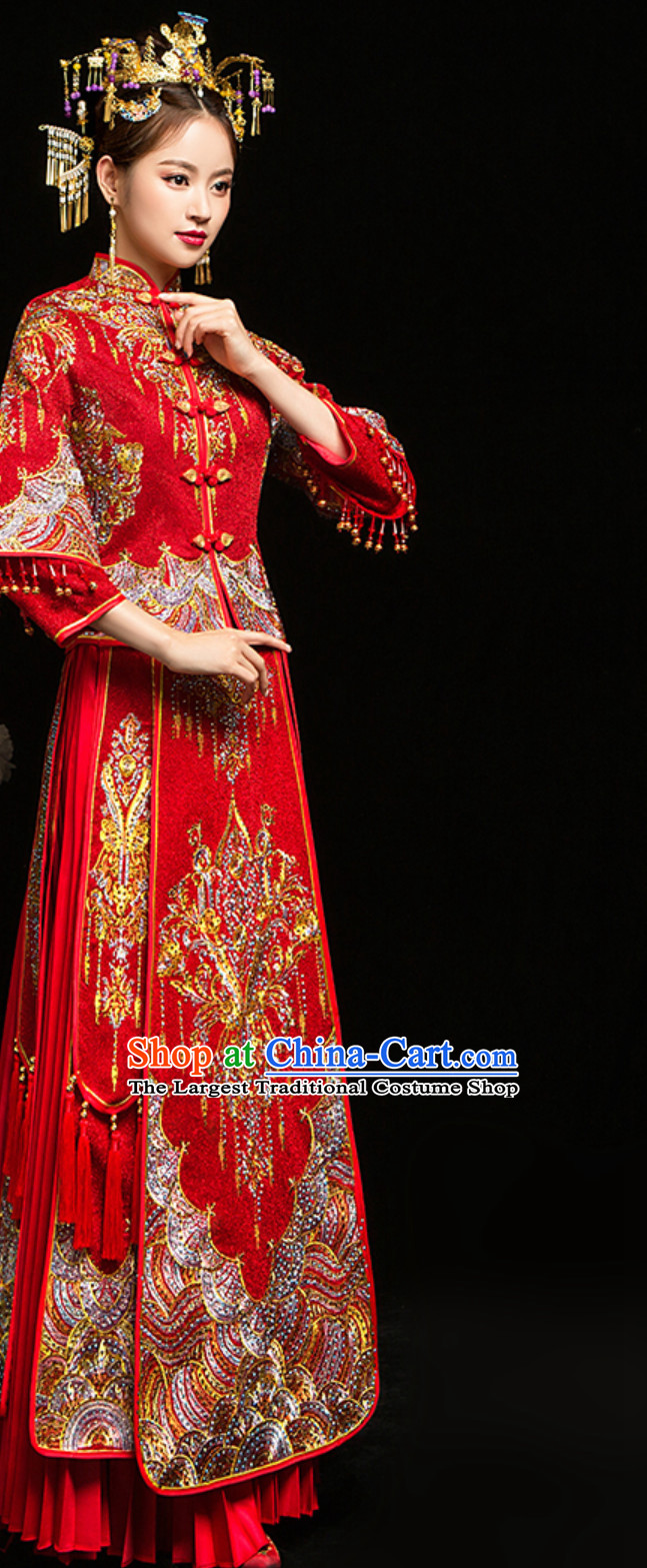 Chinese Classical Embroidered Phoenix Ancient Bride Wedding Dresses for Women