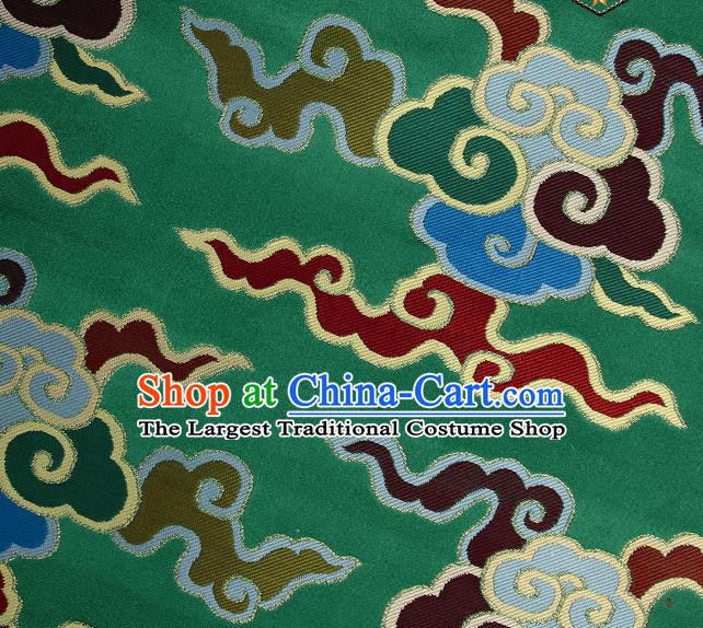 Asian Chinese Traditional Buddhism Auspicious Cloud Pattern Green Brocade Tibetan Robe Satin Fabric Silk Material