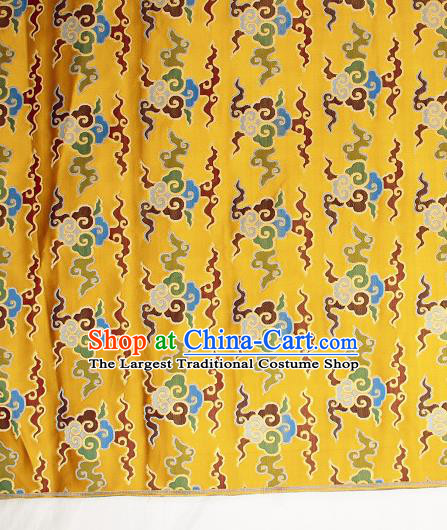 Asian Chinese Traditional Buddhism Auspicious Cloud Pattern Golden Brocade Tibetan Robe Satin Fabric Silk Material