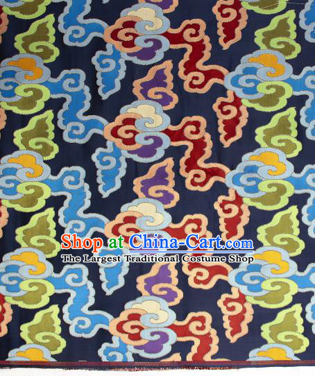 Asian Chinese Traditional Cloud Pattern Navy Brocade Tibetan Robe Satin Fabric Silk Material