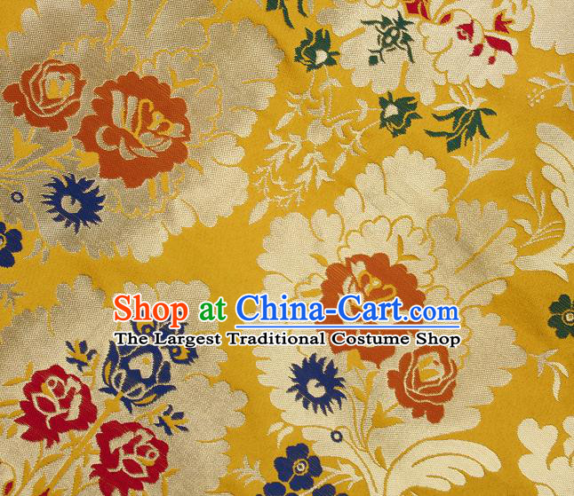 Asian Chinese Traditional Pattern Golden Brocade Tibetan Robe Satin Fabric Silk Material