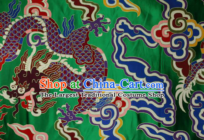 Asian Chinese Traditional Colorful Cloud Dragon Pattern Green Brocade Tibetan Robe Satin Fabric Silk Material
