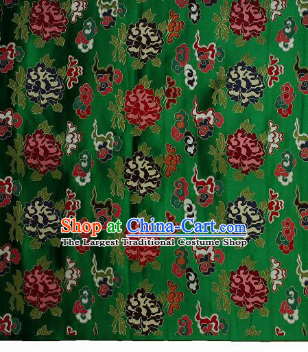 Asian Chinese Traditional Cloud Peony Pattern Green Brocade Tibetan Robe Satin Fabric Silk Material