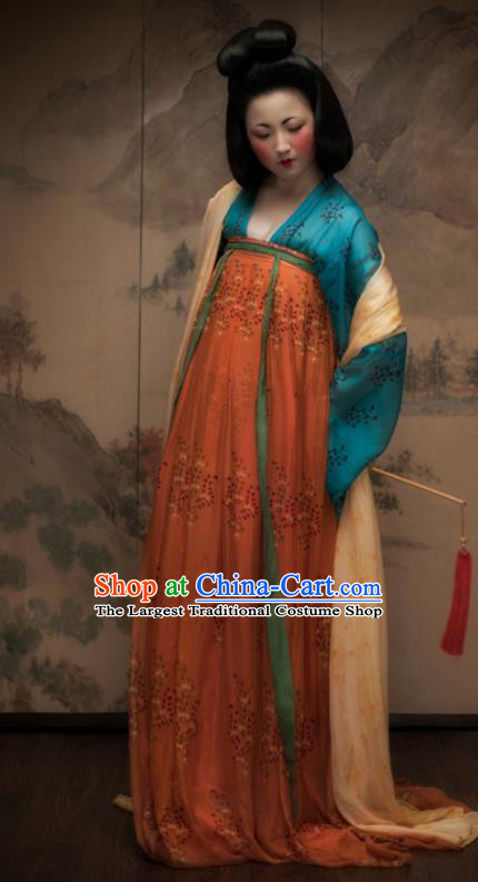 Traditional Chinese Tang Dynasty Court Maid Orange Hanfu Dress Ancient Palace Lady Replica Costumes for Women