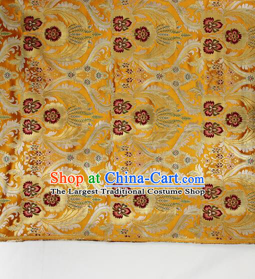 Asian Chinese Traditional Phoenix Galsang Flowers Pattern Golden Brocade Tibetan Robe Satin Fabric Silk Material