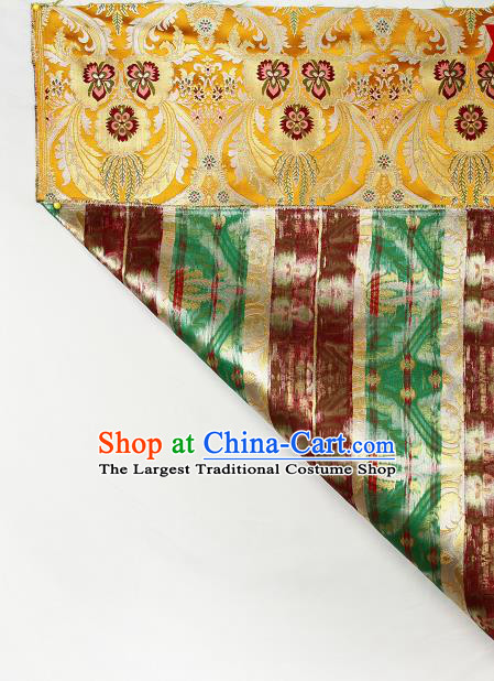 Asian Chinese Traditional Phoenix Galsang Flowers Pattern Golden Brocade Tibetan Robe Satin Fabric Silk Material