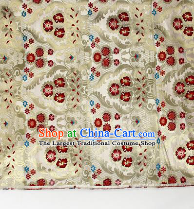 Asian Chinese Traditional Phoenix Galsang Flowers Pattern Beige Brocade Tibetan Robe Satin Fabric Silk Material