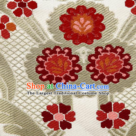 Asian Chinese Traditional Phoenix Galsang Flowers Pattern Beige Brocade Tibetan Robe Satin Fabric Silk Material