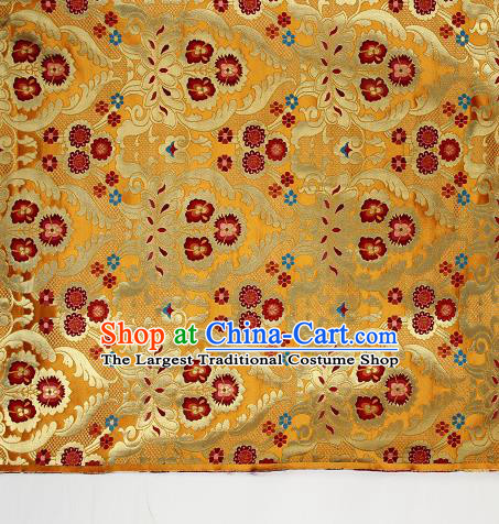 Asian Chinese Traditional Phoenix Galsang Flowers Pattern Yellow Brocade Tibetan Robe Satin Fabric Silk Material