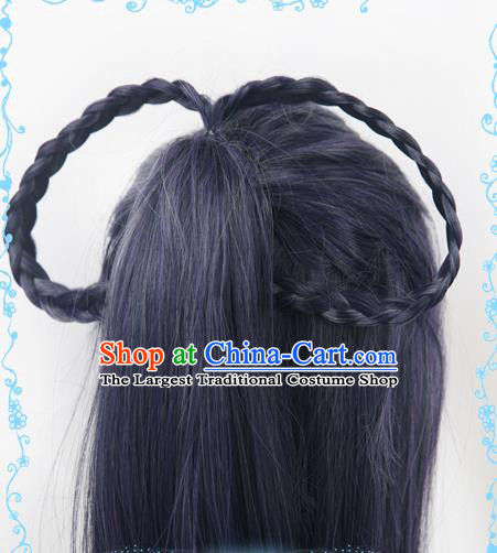 Chinese Traditional Cosplay Knight Braid Wigs Ancient Female Swordsman Wig Sheath Hair Accessories for Women