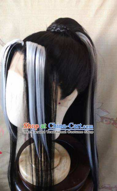Traditional Chinese Cosplay Game Knight Ponytail Wigs Ancient Swordsman Wig Sheath Hair Accessories for Men