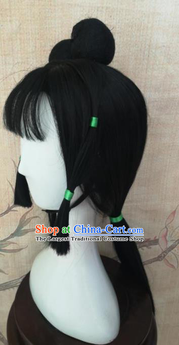 Chinese Traditional Cosplay The Legend Of White Snake Xiao Qing Wigs Ancient Swordswoman Wig Sheath Hair Accessories for Women