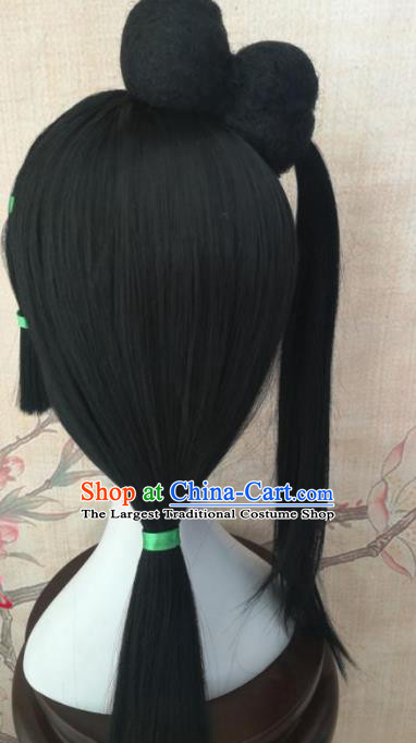 Chinese Traditional Cosplay The Legend Of White Snake Xiao Qing Wigs Ancient Swordswoman Wig Sheath Hair Accessories for Women