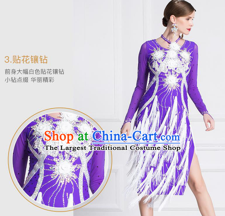 Top Grade Latin Dance Purple Dress Modern Dance International Ballroom Dance Costume for Women