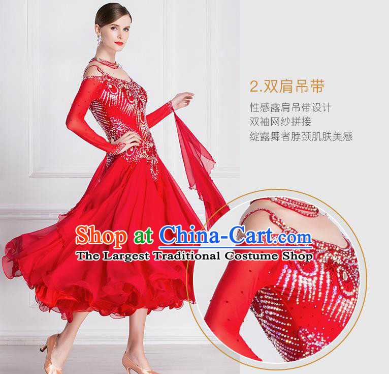 Top Grade Ballroom Dance Waltz Red Dress Modern Dance International Dance Costume for Women