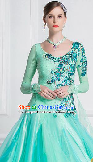 Top Grade Ballroom Dance Waltz Green Veil Dress Modern Dance International Dance Costume for Women