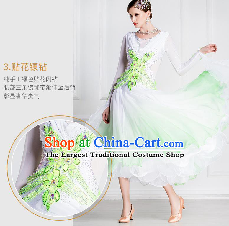 Top Grade Waltz Dance Gradient Green Veil Dress Ballroom Dance Modern Dance International Dance Costume for Women