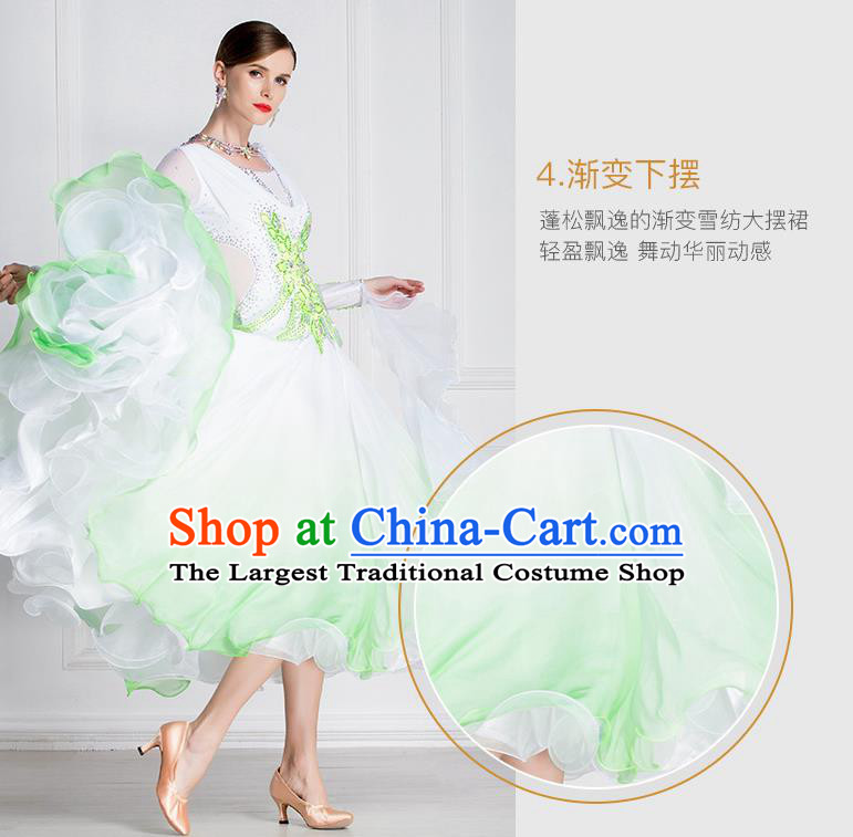 Top Grade Waltz Dance Gradient Green Veil Dress Ballroom Dance Modern Dance International Dance Costume for Women