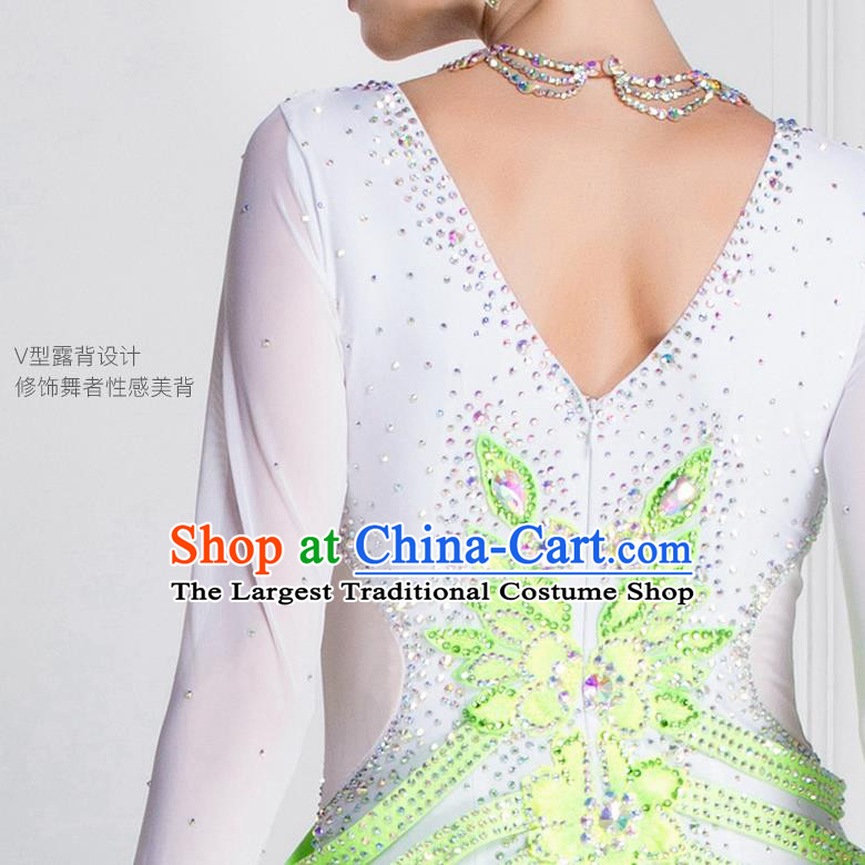 Top Grade Waltz Dance Gradient Green Veil Dress Ballroom Dance Modern Dance International Dance Costume for Women