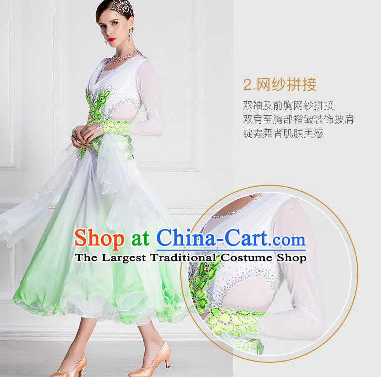 Top Grade Waltz Dance Gradient Green Veil Dress Ballroom Dance Modern Dance International Dance Costume for Women