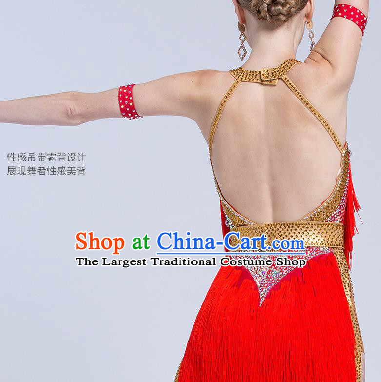 Top Grade Latin Dance Competition Cha Cha Red Tassel Dress Modern Dance International Ballroom Dance Costume for Women