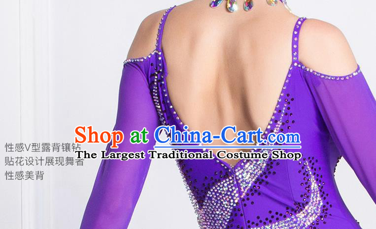 Top Grade International Waltz Dance Purple Dress Ballroom Dance Modern Dance Competition Costume for Women