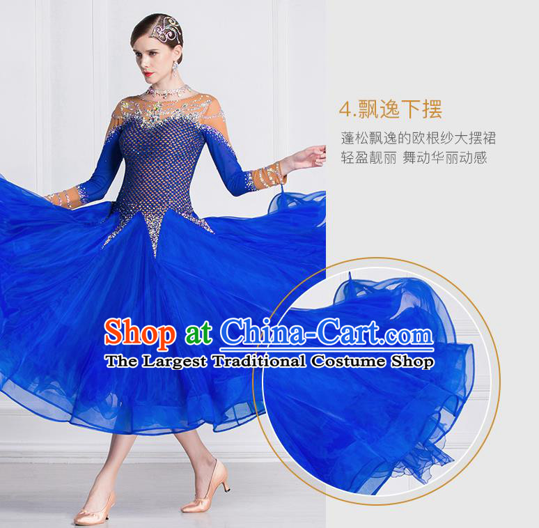Professional International Waltz Dance Royalblue Veil Dress Ballroom Dance Modern Dance Competition Costume for Women