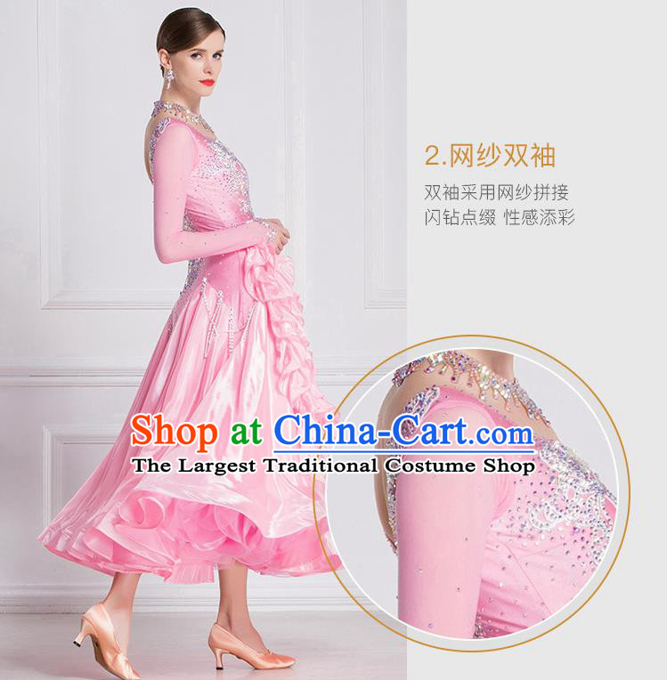 Professional International Waltz Dance Pink Dress Ballroom Dance Modern Dance Competition Costume for Women