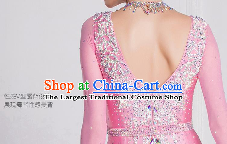 Professional International Waltz Dance Pink Dress Ballroom Dance Modern Dance Competition Costume for Women