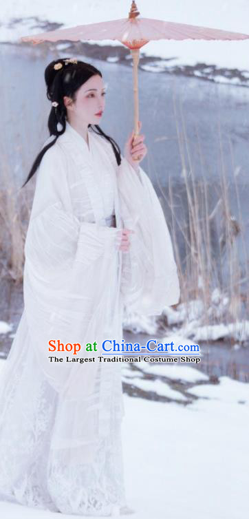 Traditional Chinese Jin Dynasty Nobility Lady White Dress Ancient Hanfu Royal Princess Replica Costumes for Women