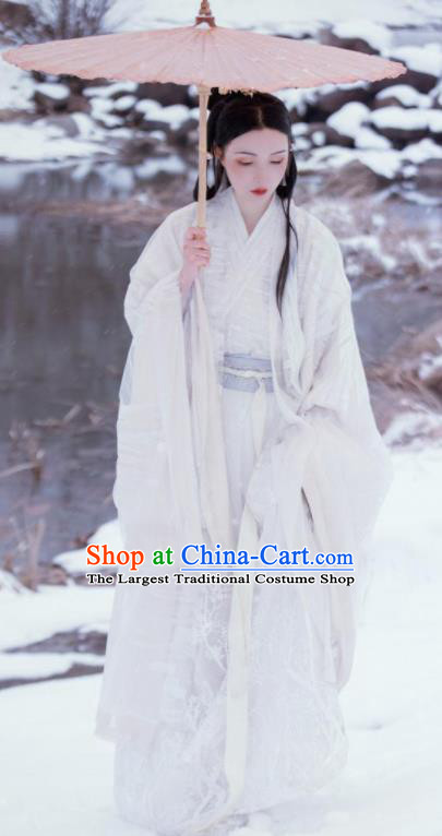 Traditional Chinese Jin Dynasty Nobility Lady White Dress Ancient Hanfu Royal Princess Replica Costumes for Women