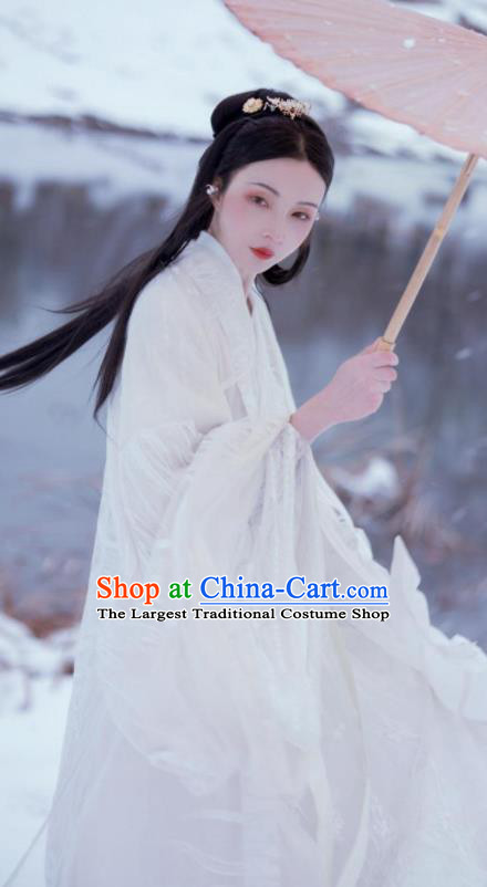 Traditional Chinese Jin Dynasty Nobility Lady White Dress Ancient Hanfu Royal Princess Replica Costumes for Women