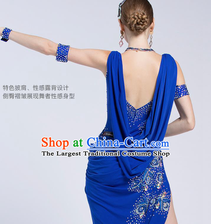 Top Latin Dance Competition Royalblue Dress Modern Dance International Rumba Dance Costume for Women