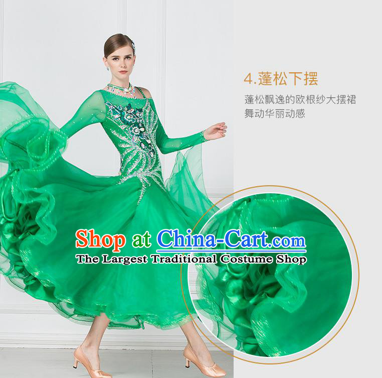 Professional Waltz Tango Competition Green Dress Modern Dance International Ballroom Dance Costume for Women